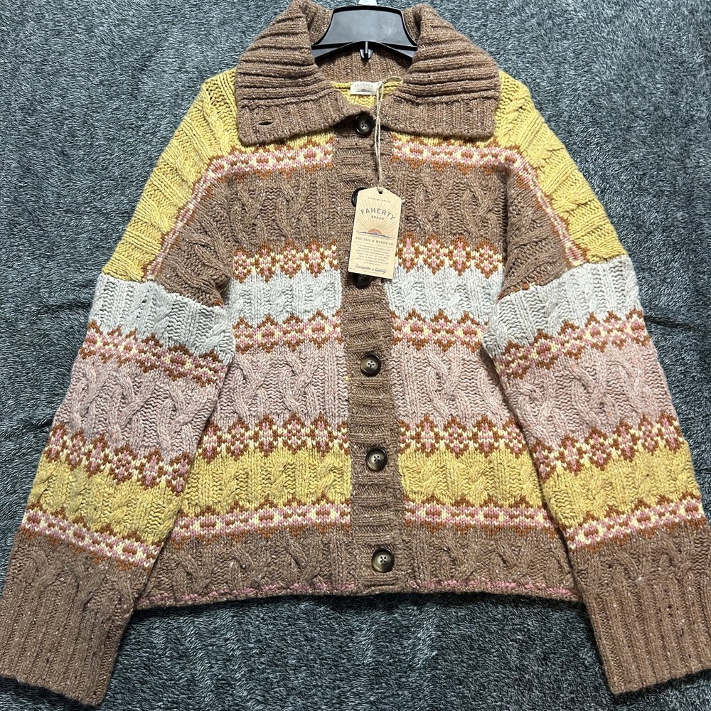 Faherty Womens Size L Highland Fairisle Long Sleeve Cardigan Sweater